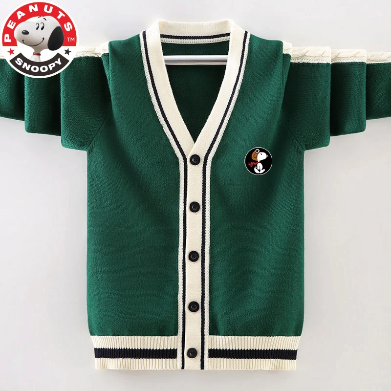 Snoopy/史努比男童春秋款针织衫袖子麻花开衫外套时尚百搭中大童