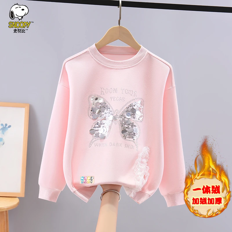 Snoopy/史努比女童卫衣秋冬装新款中大童圆领洋气上衣韩版一体绒