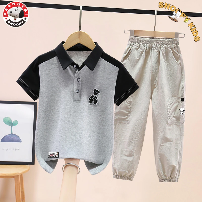 Snoopy/史努比男童夏季薄款休闲套装中大童男孩防蚊裤两件套polo
