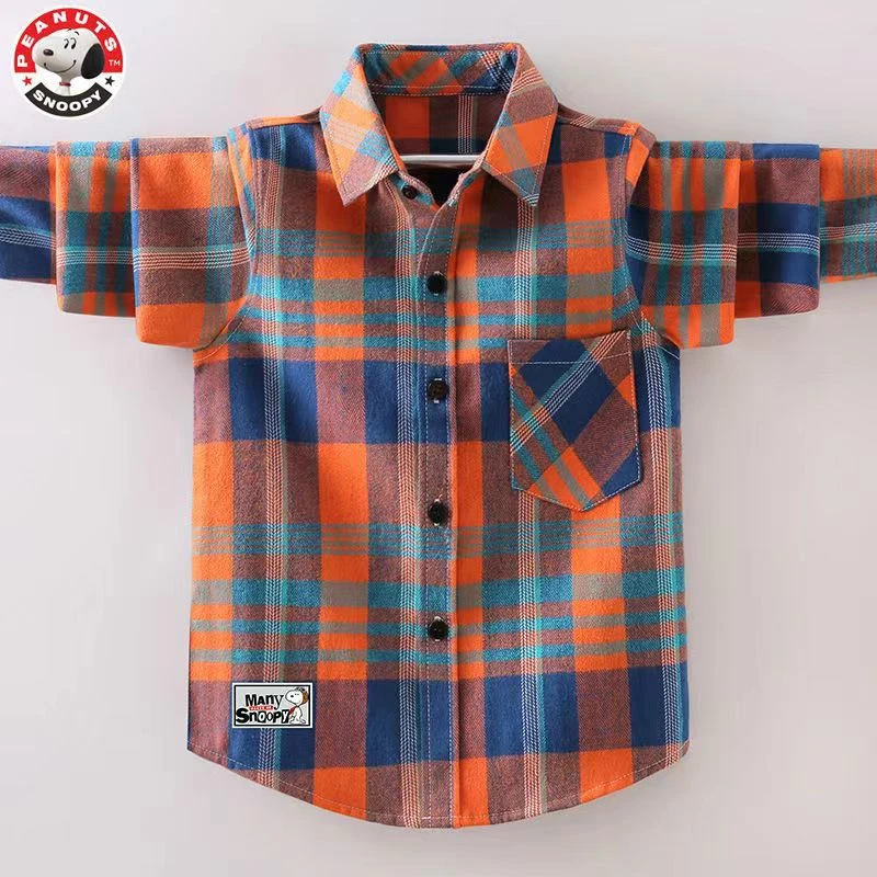 Snoopy/史努比男童格子衬衫春款2025新款中大童长袖春秋儿童上衣