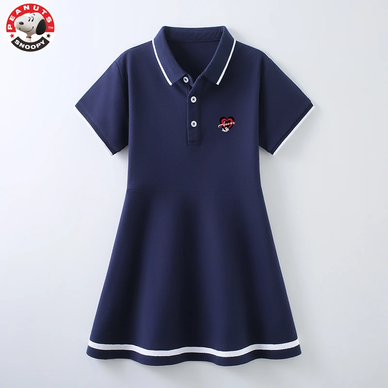 Snoopy/史努比女童夏装连衣裙学院风polo裙子过膝高档小女孩A字裙