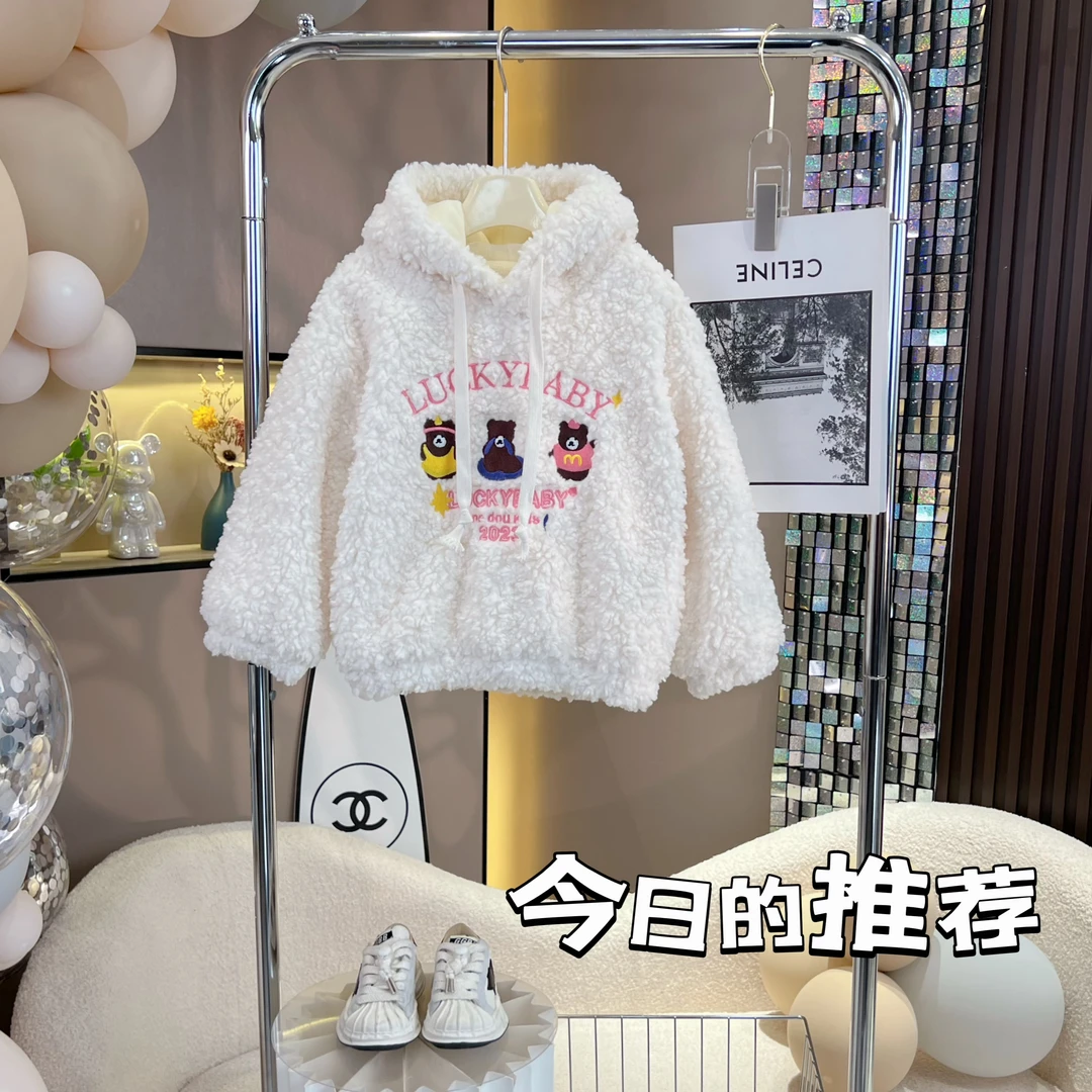 【卡柏定制】3820女童冬季新款外套连帽加绒卡通动漫洋气毛毛卫衣