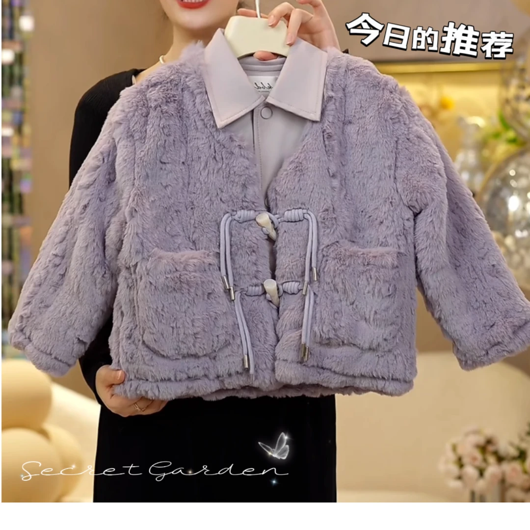 【卡柏定制】3888女童冬新款韩版气质小皮领夹棉加厚时尚毛毛棉服