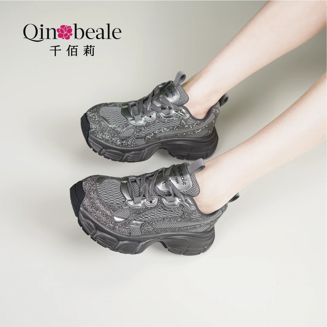 Qin&beale/千佰莉新款厚底老爹鞋时尚百搭舒适休闲运动潮鞋全钻女