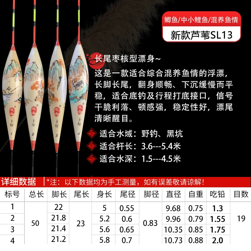 【SL13山水画蜓雨手绘芦苇微瑕特价】带壳芦苇浮漂高灵敏黑坑野钓