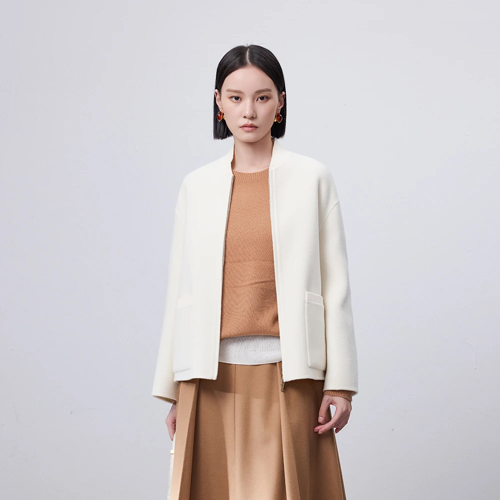 迪尚秋冬新款环锭纺工艺超轻绵羊毛羊绒大衣短款小香毛呢外套女