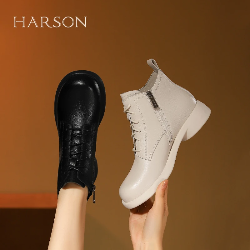 HARSON哈森24冬季新品圆头平底舒适女短靴HA249912