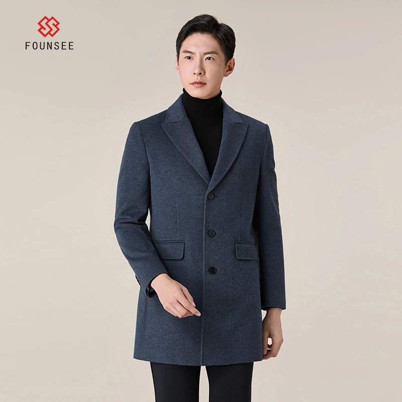 【儒将风范】100%山羊绒西服领大衣中长款商务男士休闲外套53BBW008