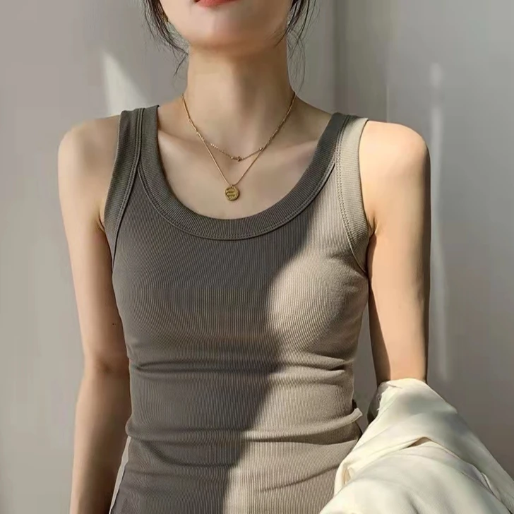 纯色无袖百搭U领遮副ru显瘦螺纹背心吊带 806打底小背心百搭内搭