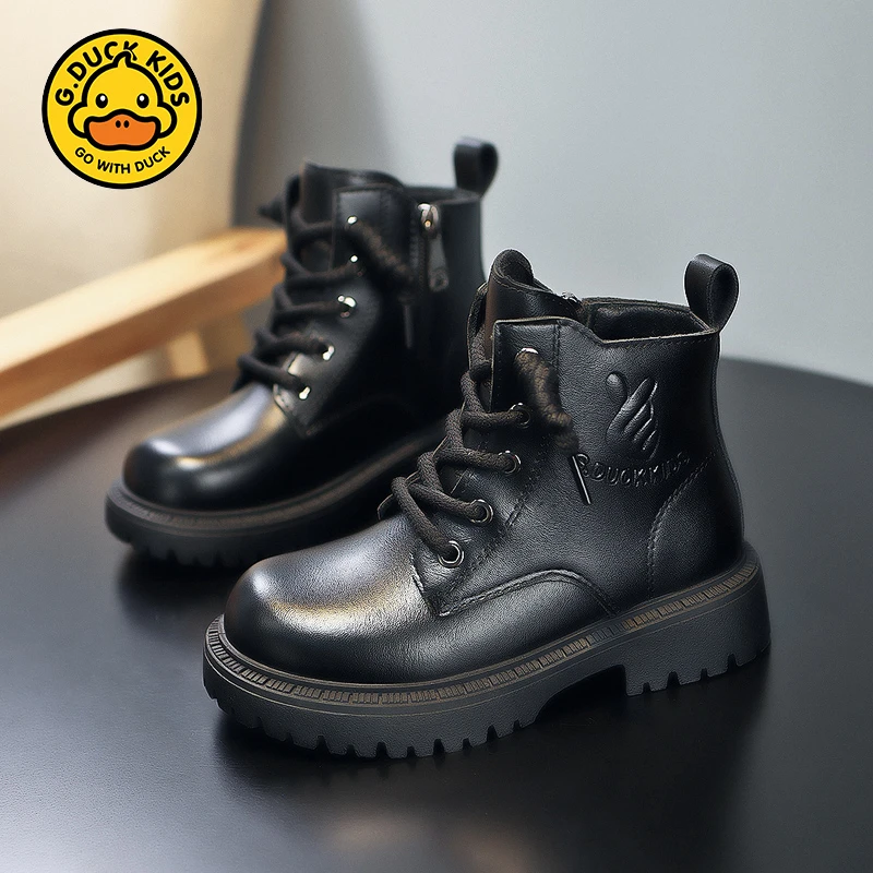 G.DUCK小黄鸭男童马丁靴2023冬季二棉新款休闲鞋简约英伦风马丁靴
