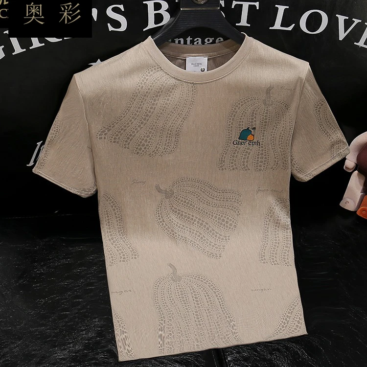 欧洲站2024夏季青年休闲薄款短袖t恤男士流行刺绣印花圆领半袖帅T