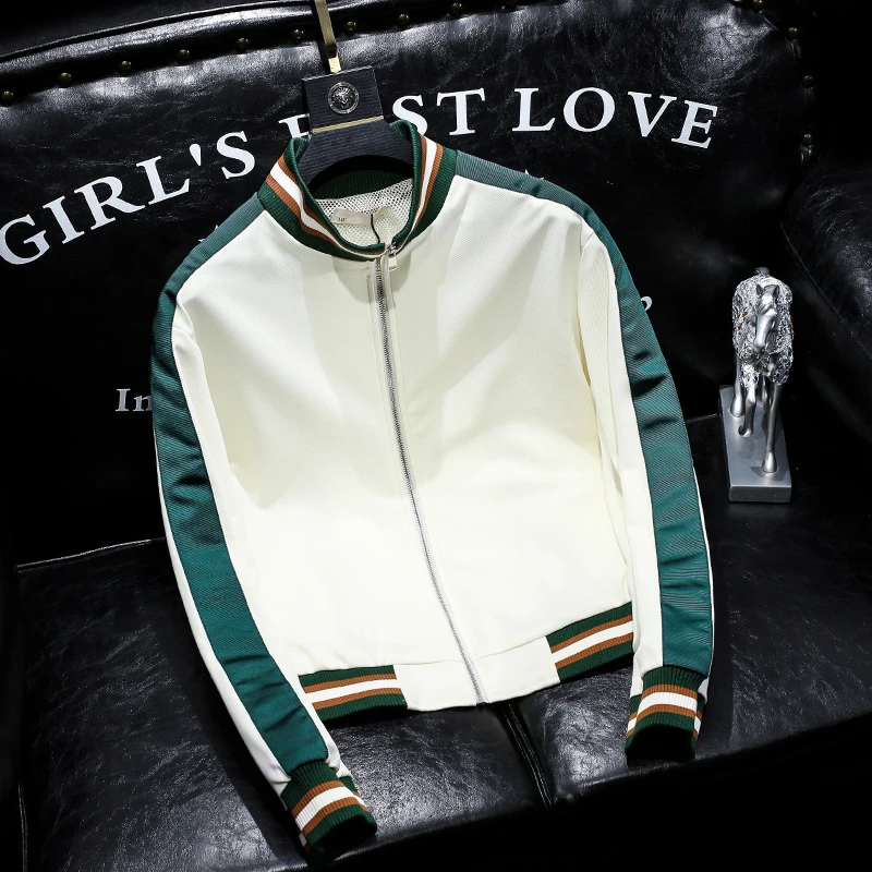 欧洲站潮牌男装条纹撞色运动卫衣男士宽松夹克秋季新品立领外套潮