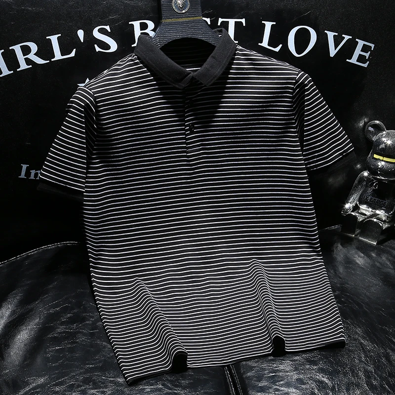 欧货高端条纹翻领Polo衫男韩版夏季英伦风时尚休闲潮流短袖T恤帅H