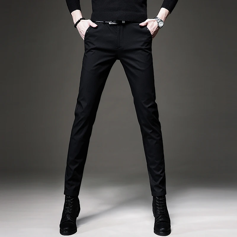 欧洲站春季轻商务休闲裤男潮流修身百搭小脚黑色通勤西裤韩版裤子