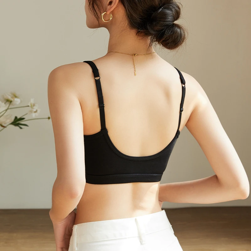 黑色带胸垫U型美式2025新款文胸一体无钢圈运动内衣女夏抹胸背心