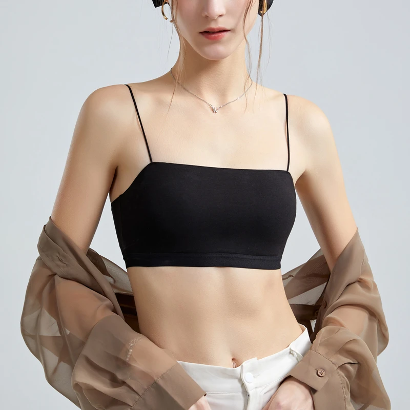 细肩带防走光小胸聚拢夏季薄款内衣女无钢圈美背抹胸式背心文胸罩