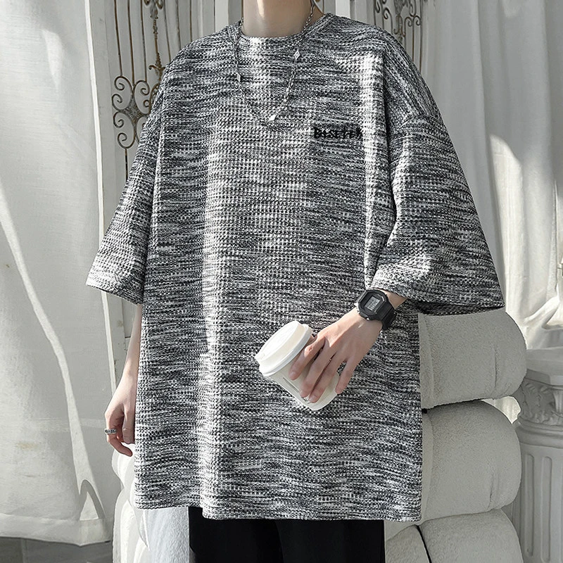 【48小时发货】夏季新款旋律风车大码华夫格刺绣港风痞帅半袖insT恤