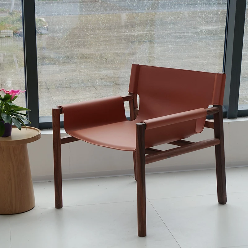 北美白蜡木中古马鞍皮休闲PABLO椅巴布罗沙发椅设计师简约躺椅