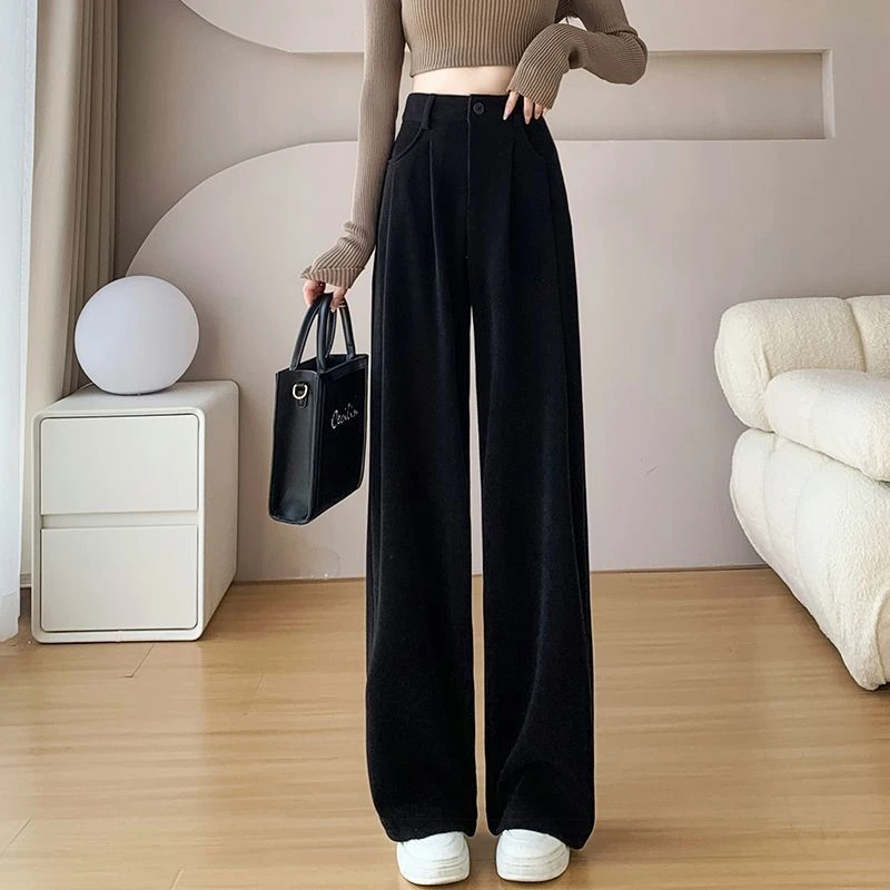 雪呢尔阔腿裤女2025春季新款高腰垂感宽松显瘦百搭休闲西装直筒裤