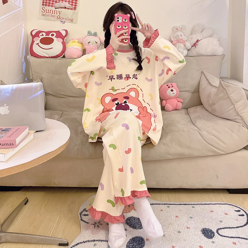 甜美睡衣女童秋季长袖纯棉女孩春秋家居服中大童公主全棉宝宝套装