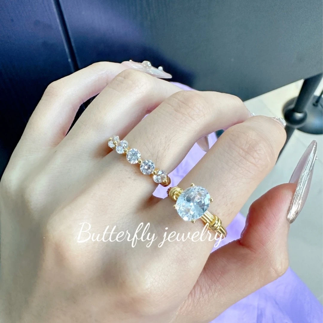 925银戒指 意大利中古轻奢高级感素珠高碳钻双面可戴素圈戒指新款