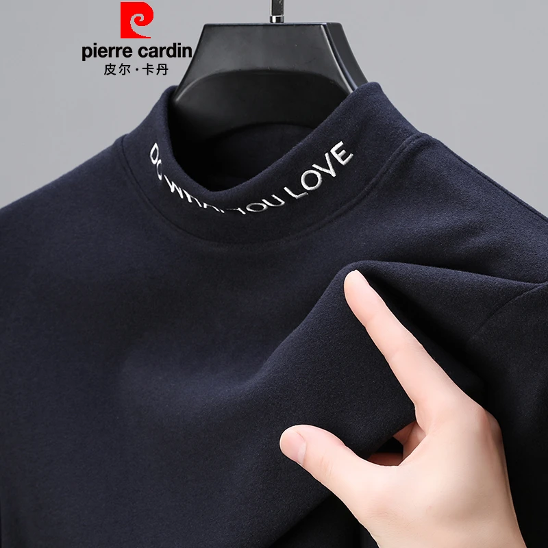 皮尔卡丹半高领德绒打底衫男2024秋冬季男士长袖t恤保暖内搭上衣