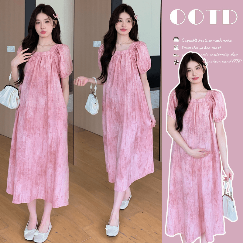 孕妇装2024夏季新款宽松显瘦裙子扎染工艺宽松中长款休闲裙连衣裙
