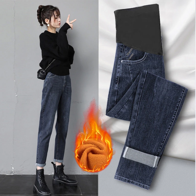 孕妇牛仔裤春秋款新款时尚外穿冬季孕妇裤子加绒加厚打底裤秋冬装