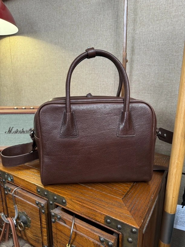 新款头层植鞣牛皮小众韩版保龄球包大方糖包手提单肩斜挎包22340