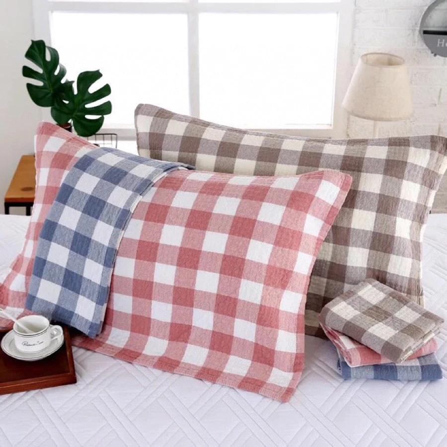 全棉多层超细纱加厚加大简约学生宿舍枕头巾纯棉枕巾一对