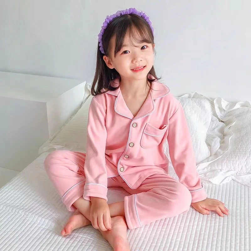 儿童睡衣秋冬男女童德绒开衫套装宝宝自发热双面绒家居服两件套