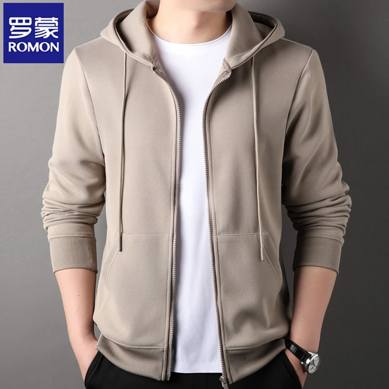 罗蒙2024秋季新款重磅空气层连帽拉链卫衣男宽松男士秋装开衫外套