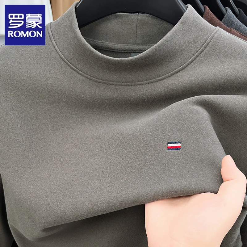 罗蒙半高领真德绒打底衫男秋冬季加厚保暖内搭双面绒卫衣男士长袖