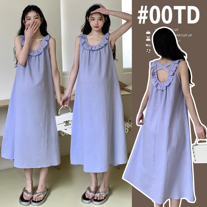 【MM诗雨专属】孕妇装夏装2024新款甜美淑荷叶领背心连衣裙大码显瘦