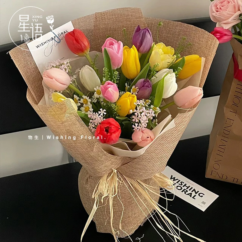 【星语】彩麻卷 天然亚麻布材料鲜花包装网纱花束包花纱