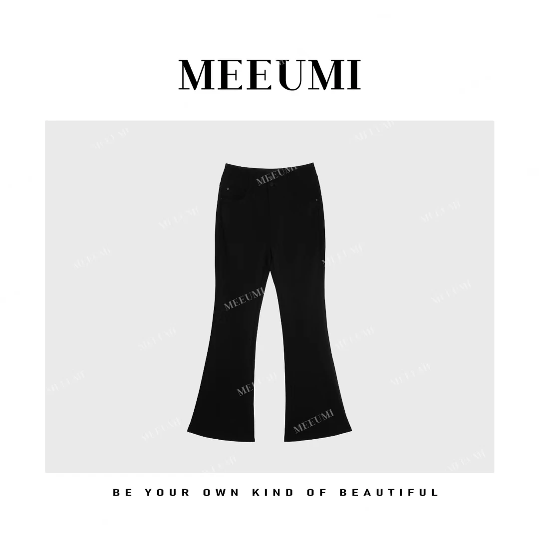 【MEEUMI】秋款女装黑色直筒水洗不掉色百搭闲修身弹力长裤 PF414MM