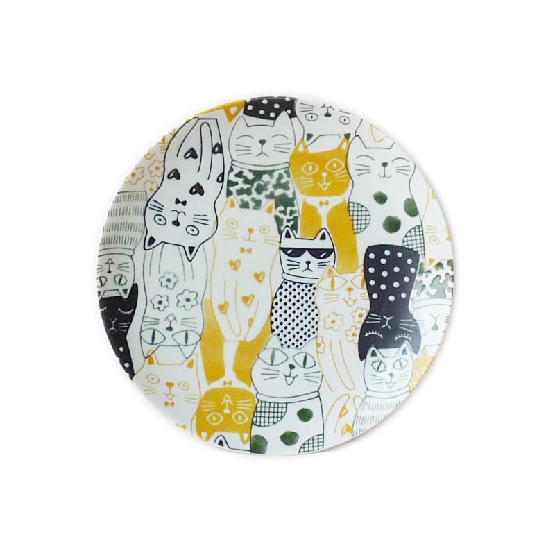 利快日本进口美浓烧日式猫咪盘碗套装大盘6个 23.5cm
