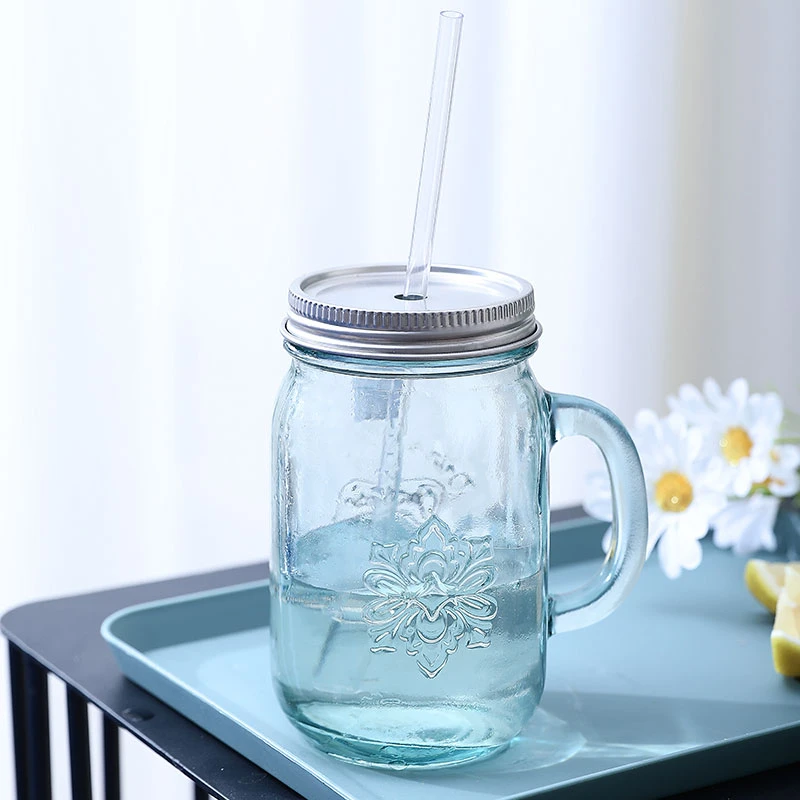 利快西班牙进口手工带把手玻璃杯家用大容量吸管耐高温杯子550ml