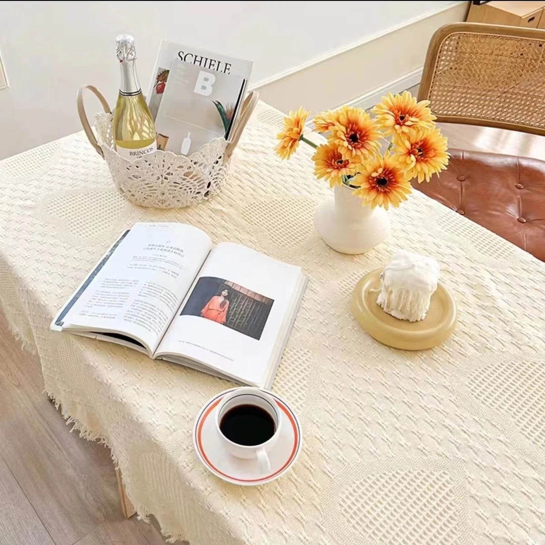 法式奶油风ins蕾丝桌布棉麻茶几布日式高级感圆桌布餐桌布台布