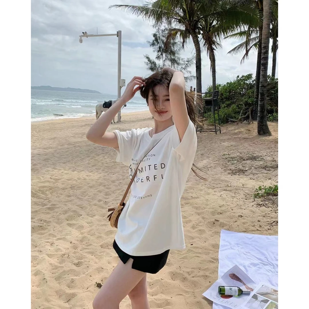 alex白色字母印花宽松T恤5018