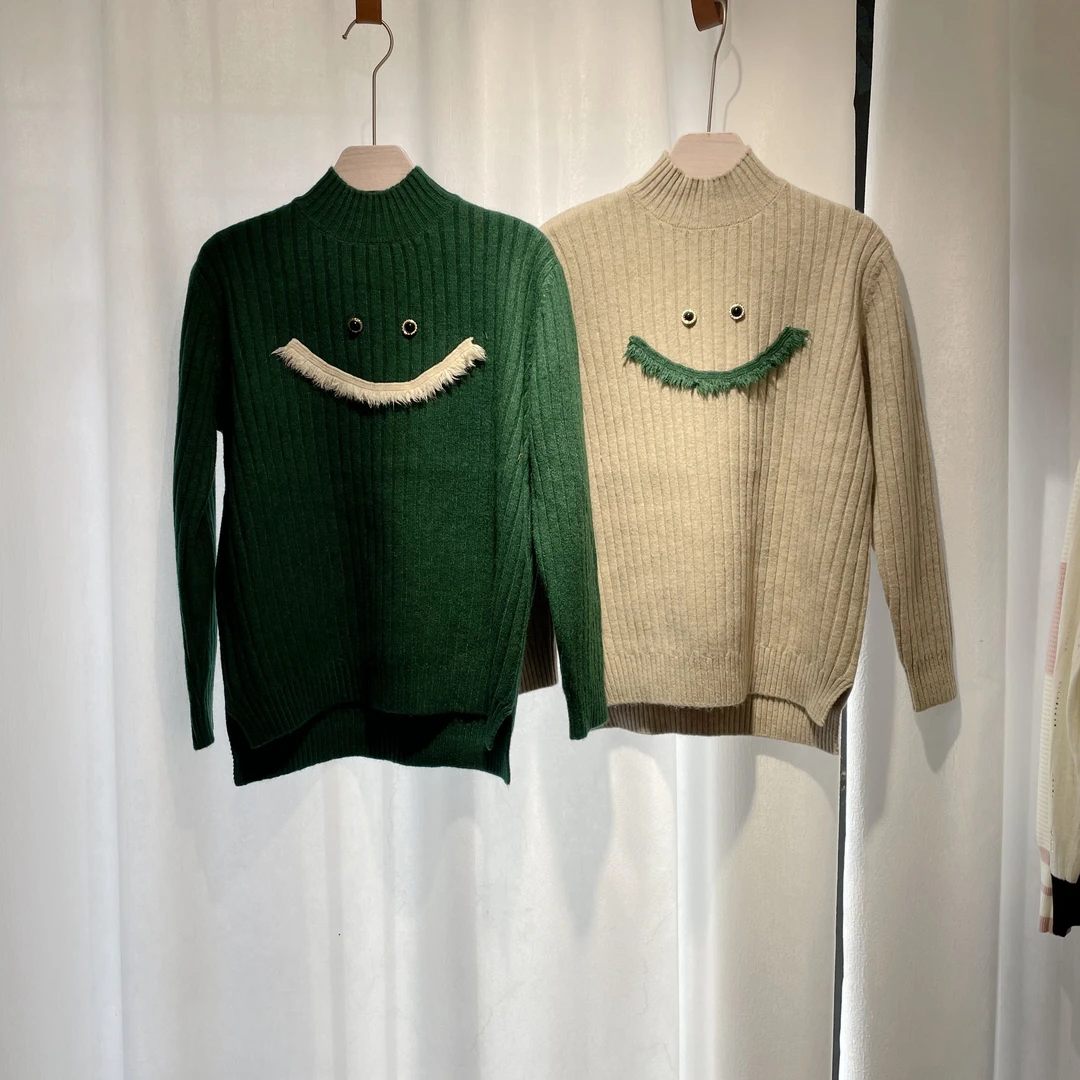 【开播福利】中领坑条拼接笑脸保暖针织衫长袖秋冬百搭半高领