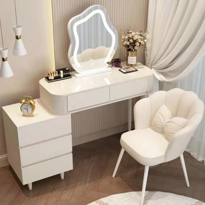 北欧梳妆台卧室现代小户型简约化妆台轻奢侘寂奶油风治愈系化妆桌