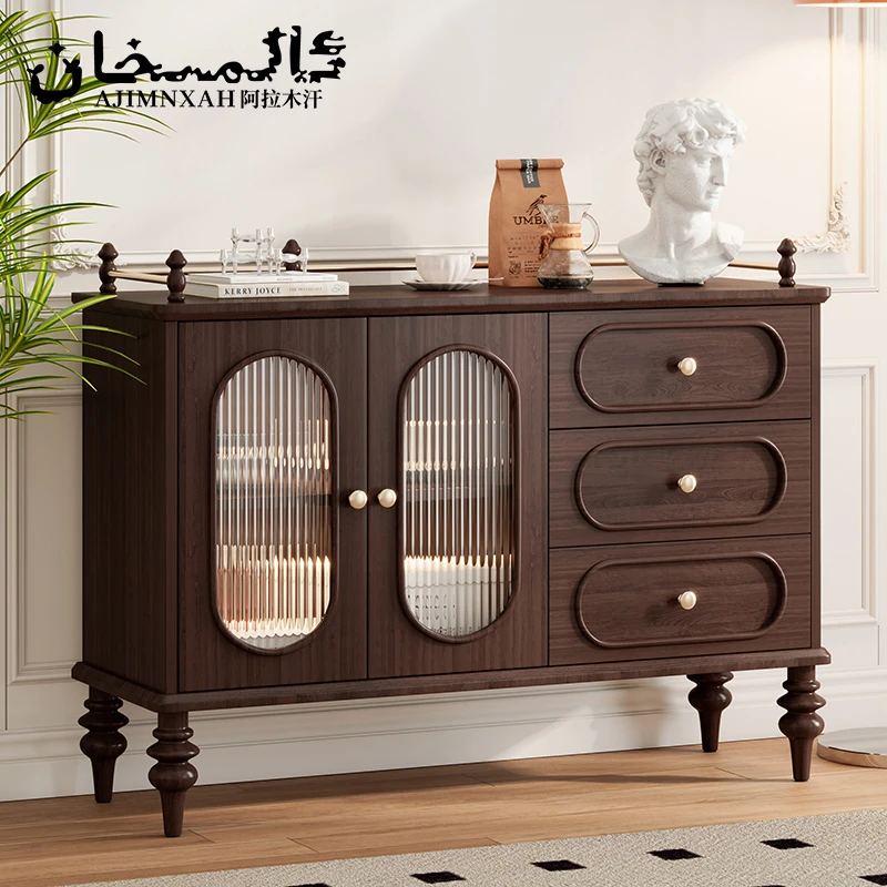 阿拉木汗法式实木餐边柜轻美式复古实木柜轻奢高脚玄关柜入户柜
