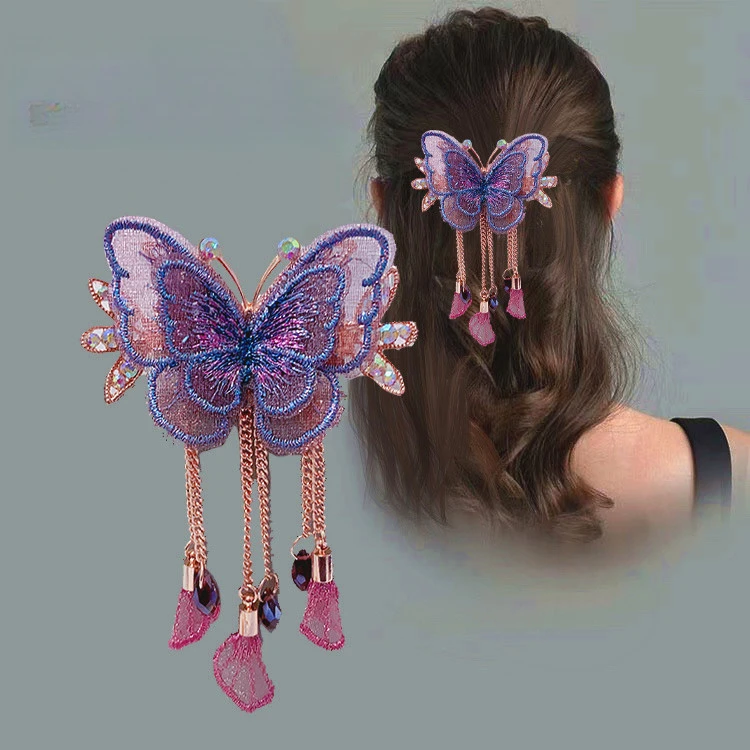 气质国风超仙高颜值双层蝴蝶流苏抓夹女发饰发夹