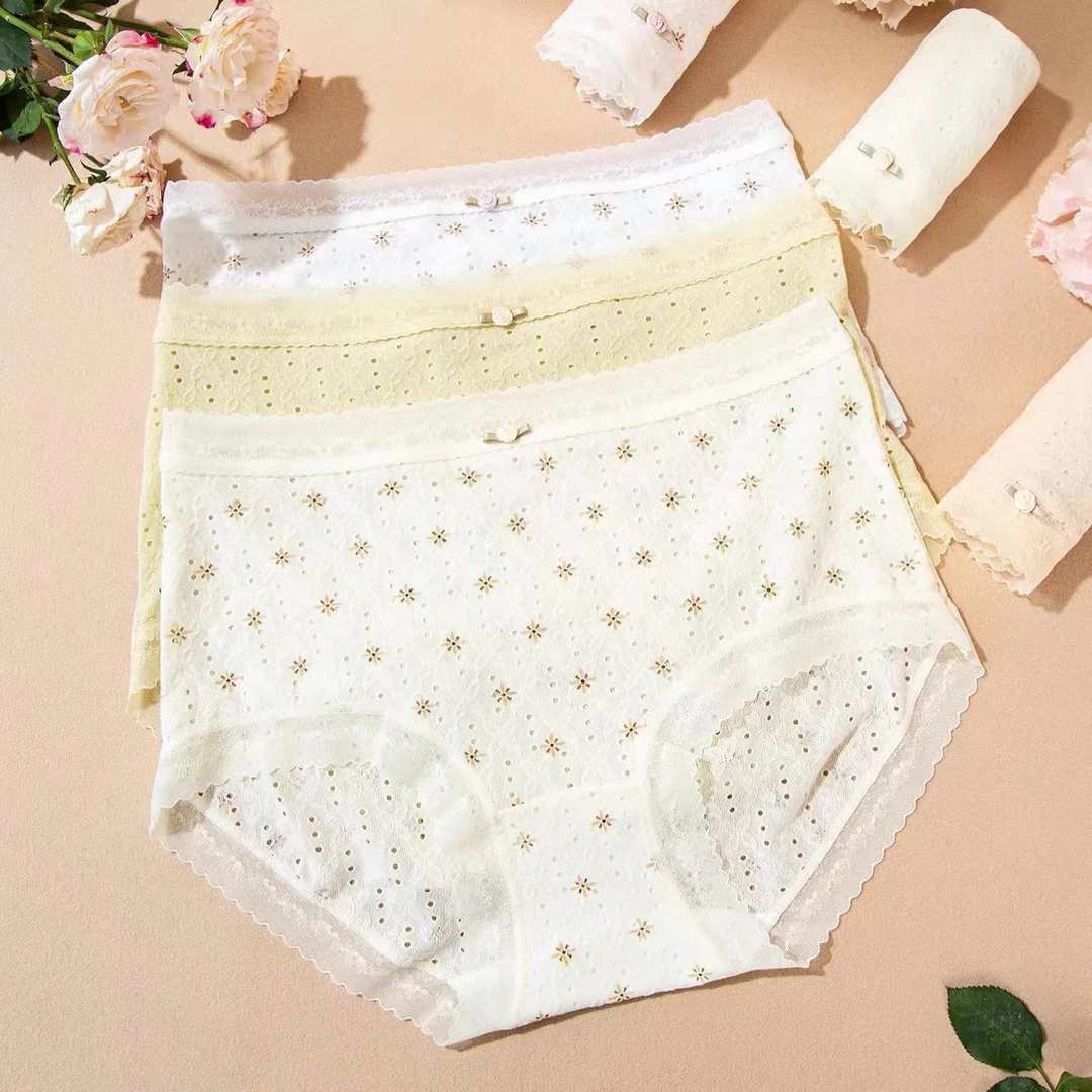 秘语小碎花蕾丝镂空女士中腰初中内裤3条装少女透气