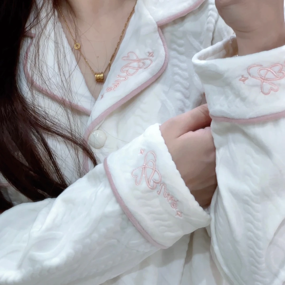 【麦穗花】秋冬海岛绒睡衣高级感绣花暖绒保暖舒适长袖长裤1500