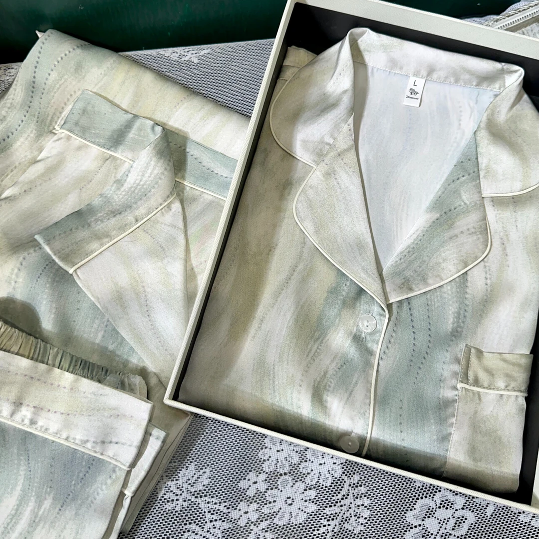 【流光似锦】春夏爆款丝柔流光牛奶丝睡衣透气舒适长袖长裤套装438