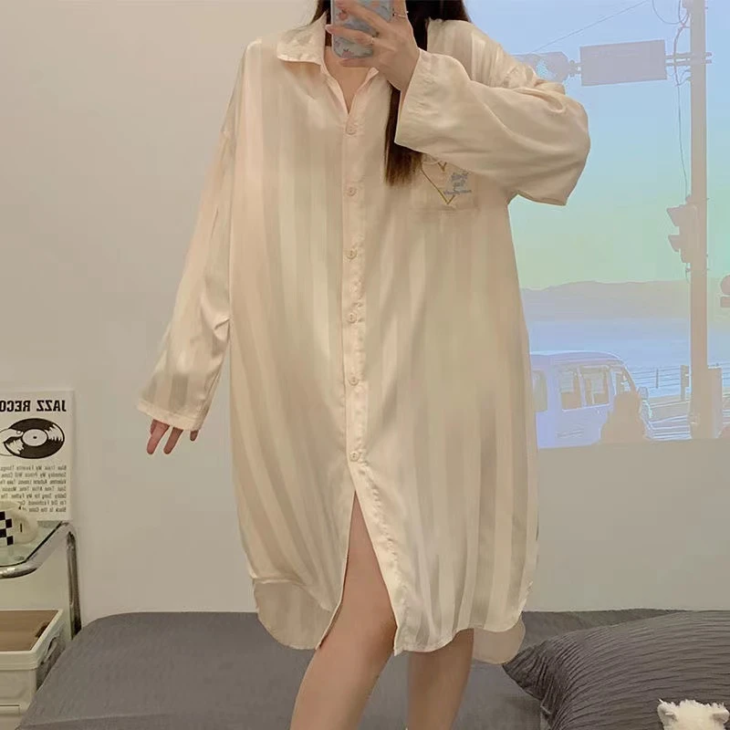 四季可穿睡裙女牛奶丝宽松中长裙舒适优雅气质高级感大码睡裙316