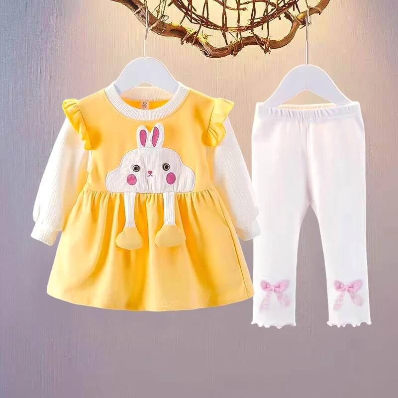 女童春秋套装2025洋气小女孩宝宝两件套0-1岁2新款可爱婴儿连衣裙