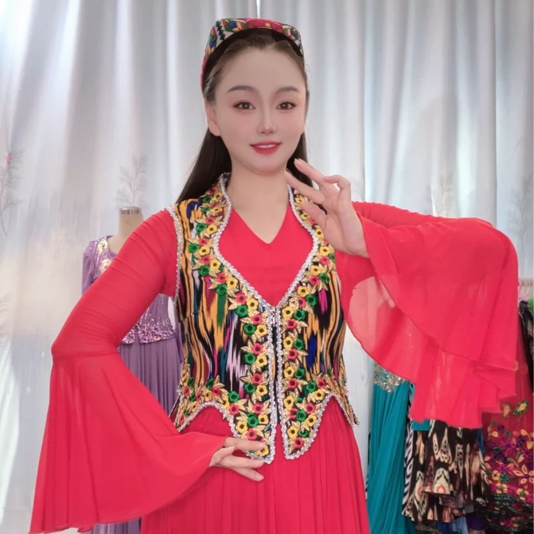 新款新疆民族风艾德莱斯立领花边马甲